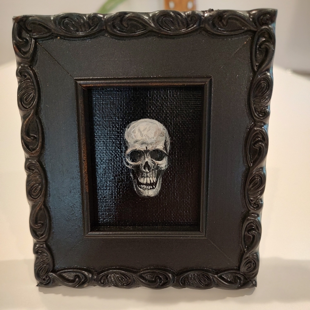 Skull Oil Painting Framed Gothic Oddity